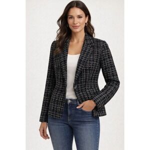 Hillard & Hanson Woman's Black, White and Pink tweed-Vintage Blazer,‎ size 14
